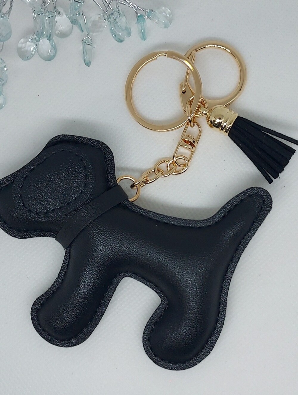 Dog With Tassel Keychain Black NWT